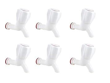 Mr Home White PVC Plastic Bibcock/Water Tap for Kitchen, Bathroom Wash Basins - Set of 6 (1/2