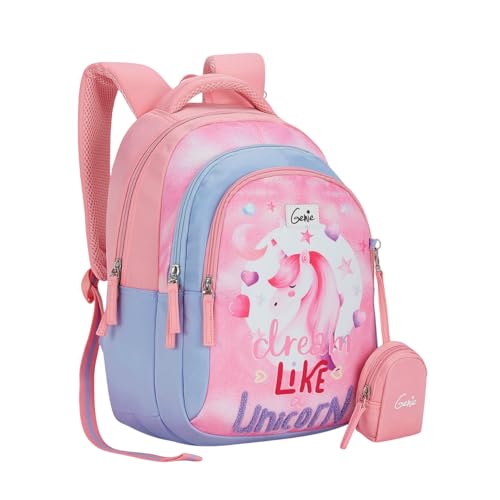 Image of Genie Backpack for Girls Laptop Sleeve, Three Compartments and Organiser with Padded Shoulders |Best for Books,Stationery,Lunch Box & Essentials