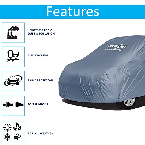 Image of KINGSWAY KUV 100 Car Body Cover Dustproof for (Year 2016 to 2021) All Model, Compatible with Mahindra KUV 100 Car Cover, Comes with Bird Droppings, Scratch, UV and Paint Protection, Grey Matty