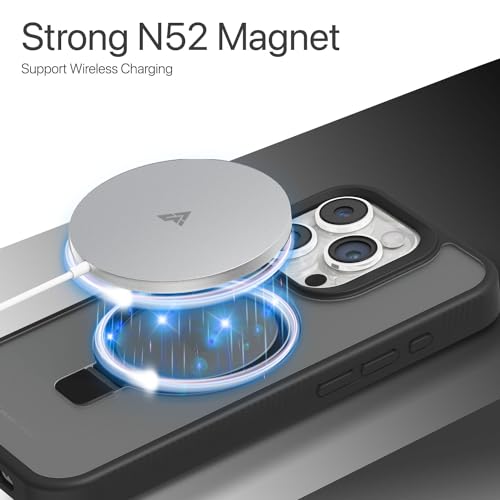 Image of Vaku Luxos Astros Magpro Back Cover Case for iPhone 15 pro with Magnetic Alloy Ring Metal Kickstand Scratch Resistant Slim Thin Military-Grade Protection Compatible with MagSafe - Black