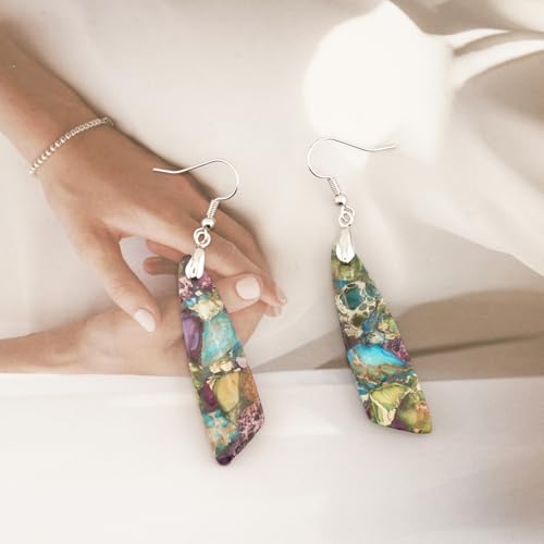 Jasper Stone Earrings for Women Trendy Dangle Earrings Fishhook Drop Earrings4