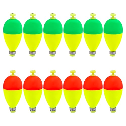 BOXOB 12pcs Fishing Bobbers Floats, EVA Snap on Weighted Bobbers for Fishing Panfish Bass Bluegill Crappie (Oval Shape)