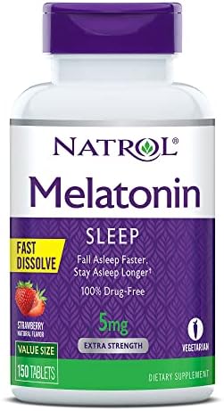 Natrol Melatonin Fast Dissolve Tablets, Helps You Fall Asleep Faster, Stay Asleep Longer, Easy to Take, Dissolves in Mouth, Strengthen Immune System, Strawberry Flavor, 5mg, 150 Count