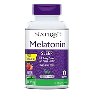 Natrol Melatonin Fast Dissolve Tablets, Helps You Fall Asleep Faster, Stay Asleep Longer, Easy to Take, Dissolves in Mouth, Strengthen Immune System, Strawberry Flavor, 5mg, 150 Count