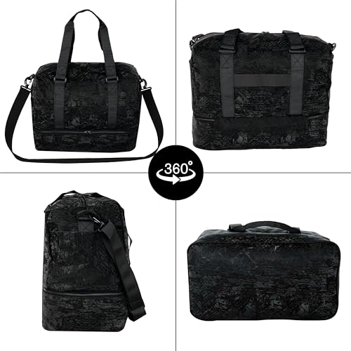 Image of Storite Polyester Duffle Bag with Shoe Compartment, Black, 34x23x43cm | Water Resistant, Lightweight, Large Capacity, Spacious Storage, Travel, Gym, Sports, Weekend Trips