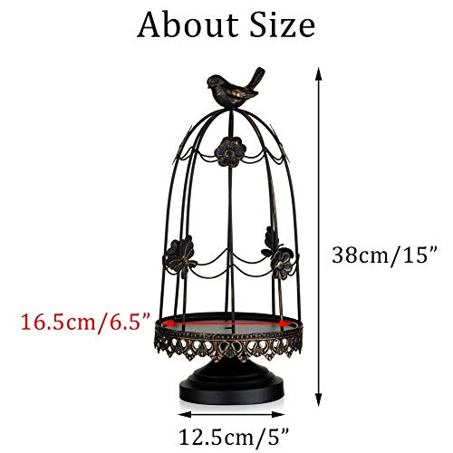 Sziqiqi Decorative Bird Cage Candleholder For Antique Decor, Fit For Flowers Planter Candles Garland Cupcake Display For Wedding Centerpiece Holiday Decoration, Distressed Black 38Cm/15 Inch #TOP1