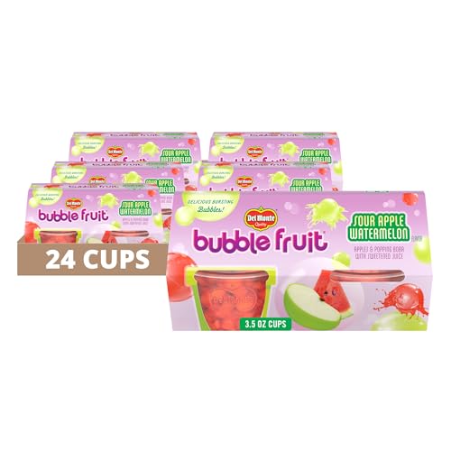 Del Monte Bubble Fruit Sour Apple Watermelon Fruit Cup Snacks, 3.5 Oz, (Pack of 6, 24 Count)