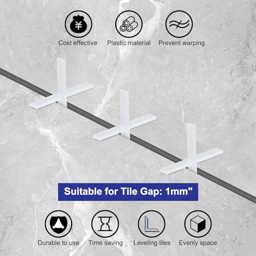 QUARKZMAN 300 Stück Fliesenabstandhalter 1mm 3/64 Wand- und Bodenfliesen Kunststoff-Kreuzabstandhalter für die Installation von Keramikfliesen, Weiß