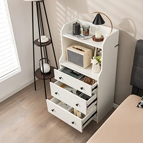 Goflame 3-Drawer Dresser With Shelf, 44” H Modern Storage Organizer With Anti-Tilting Design, Utility Storage Dresser, Chest Of Drawers For Living Room, Bedroom, Closet, Entryway, White #TOP1