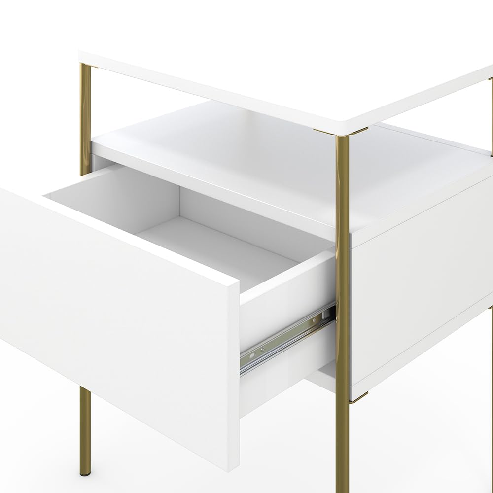 Vicco Comodino camera da letto Mira, Bianco/Oro,