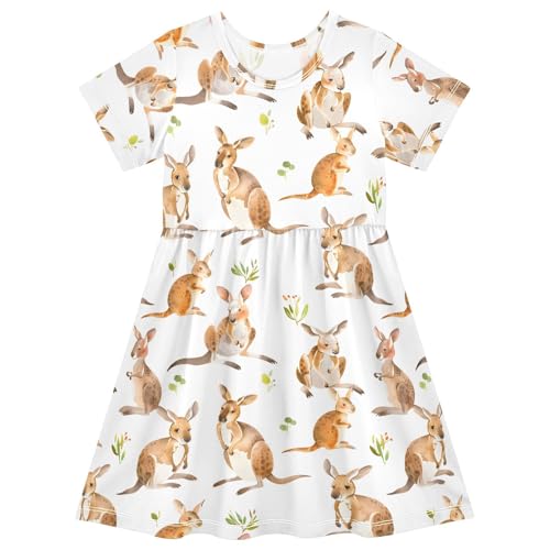 ALAZA Cartoon Kangaroo Toddler Girls Dress Short Sleeve A-line Dress 2-8 Years