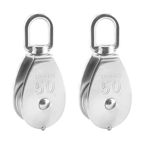 Poulie Pivotante 360° Acier Inox 304 M50 – Charge Max 400 Kg, Roue 50 Mm, Idéale Kayak, Garage, Levage, Câbles, Très Robuste & Anti-Rouille