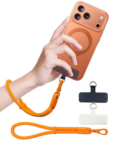 Cordon de poignet réglable orange avec 2 languettes pour smartphone