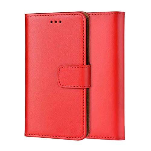 ameego Premium Genuine Real Leather Flip Wallet Magnetic Kickstand Slim Book Case Cover for Samsung Galaxy S3 Mini Leather Wallet Book Flip Case Cover (Red)
