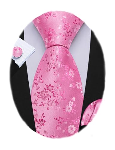 Image of Barry.Wang Flower Ties for Men Handkerchief Cufflinks Set Wedding Necktie Set Party