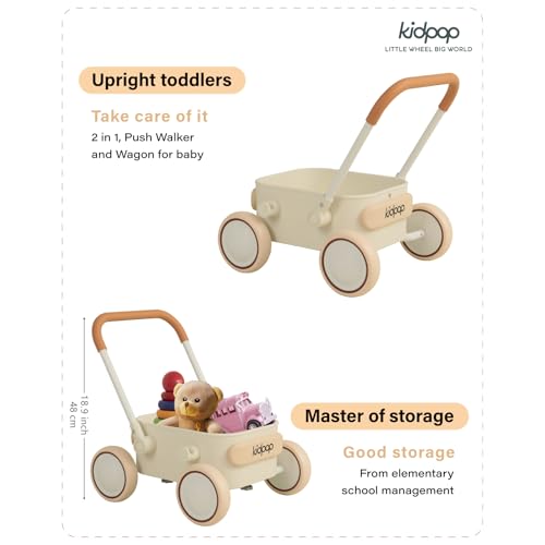 Image of Kidpop PULA 2-in-1 Push and Pull-Along Wagon, Baby Push Walker for First Learner from 7 Month to 4 Year, One Year Birthday Gifts, Sturdy and Safe, Indoors and Outdoors (White)