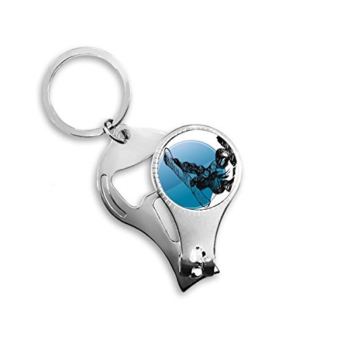 Porte-clés ski aquarelle bague multifonction pince à ongles décapsuleur voiture