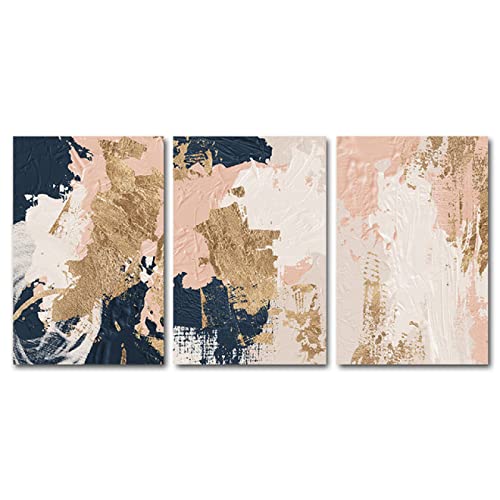 IBUKHSDGYIFH Arte abstracto geométrico impresión de cartel nórdico dorado azul rosa Color lienzo pintura moderna imagen de pared para sala de estar decoración de desván sin marco-50x70cmx3