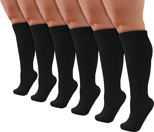 Winterlace Womens Queen Size Trouser Socks, 6 Pairs Knee High Dress Socks Stretchy Silky Soft