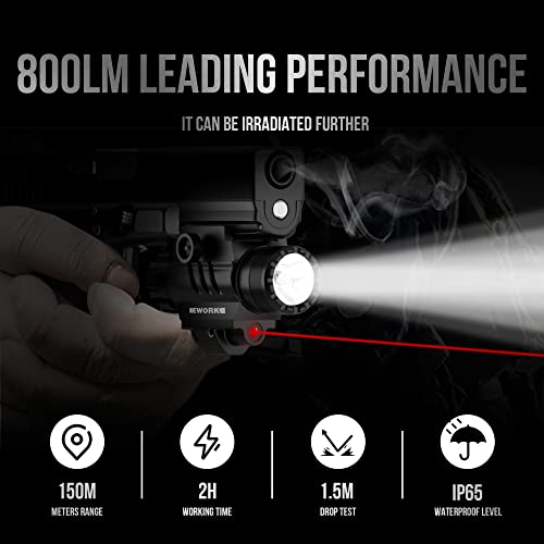 Ework Pistol Light 800 Lumens- Weapon Light For Rail Mounted Picatinny Flashlight With Red Laser Light Combo For Gun Light And Rifle Light, Handgun Lights, Pistol Flashlight (Ek800-R) #TOP2