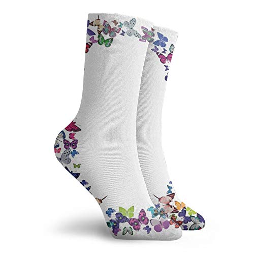 Letter Q Fashion Compression Socks,Spring Nature Inspired Font Girls Kids Name Initials Playful Bugs Wings,Performance Polyester Cushioned Athletic Crew Socks for Running,Athletic,Multicolor -12 inch2