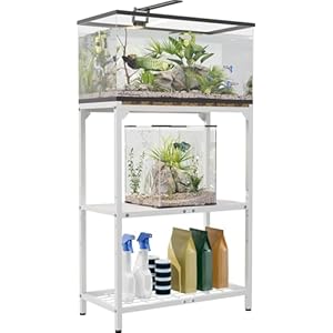 20 Gallon Aquarium Stand, Metal Fish Tank Stand with Adjustable 3-Tier Storage Shelf, Heavy Duty Reptile Breeder Turtle Tank Terrarium Rack Table for Home Office, 24″ L x 12″ W x 32.2″ H, White