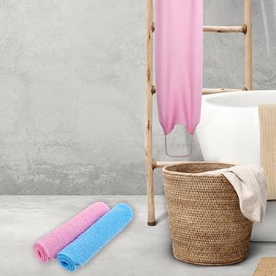 Body Scrubber with Handles Exfoliating Washcloth Towel for Shower Bath 2Pcs Nylon Back Exfoliator Extended Length Back Washers Back Scrubber Towel Stretchable Pull Strap for Sensitive Rough Skin