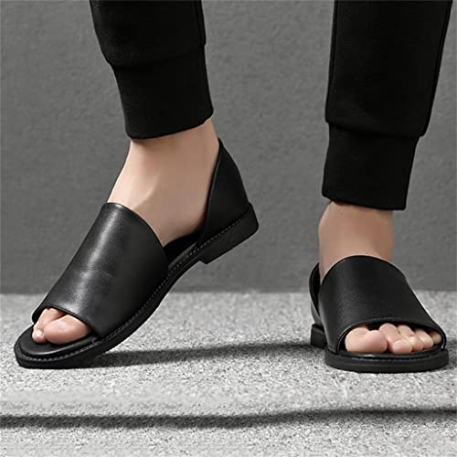 Men Leather Sandals Black Male Shoes Comfortable Gladiator Men Sandals(38)4