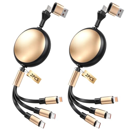 2-Count MPATIBY 3.6' 3-in-1 Retractable Charging Cables w/ USB-C, Lightning & Micro-USB (Black/Gold or Blue) - image 1