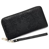 RNIEGA Wallet Women Clutch Leather Wristlet Wallet Fashion Embossed RFID Blocking Credit Card Holder with Strap