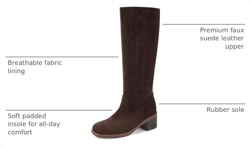 Image of DOEYG Women's Banana Knee High Boots Square Toe Chunky Block Heel Tall Boots Wide Calf Fashion Comfortable Casual Pull on Long Boots