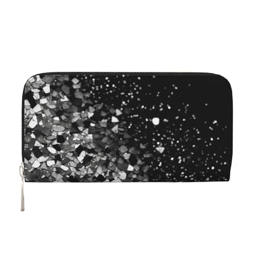 Black White Glitter Leather Wallet For Women Girl, Zip Around Credit Card Holder Long Pu Wallet Clutch Purse Waterproof Travel Handbag