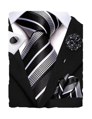 Image of Hi-Tie Men's Tie Lapel Pin Set Pocket Square Cufflinks Formal Woven Silk Tie Sets Wedding Party