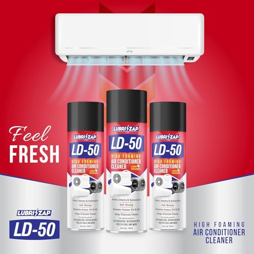 Image of Lubrizap LD-50 AC Foam Cleaner Spray for Split, Window AC & Car AC | Cleans Coils, Vents & Ducts | Removes Dust, Mold, Odors & Bacteria | Restores Cooling & Fresh Lemon Air | 200ml | Formulation 100X