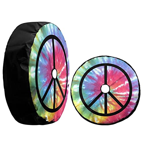 Image of Peace Sign Tie Dye Pattern Spare Tire Cover with Backup Camera Hole Wheel Tire Cover Fit Trailer, RV, SUV and Many Vehicle 17inch