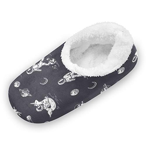 TropicalLife LUCKYEAH - Pantuflas para casa de astronauta galaxia, planeta, luna, para mujeres, hombres, pies peludos, cómodos, cálidos, de espuma viscoelástica, zapatos de felpa para interi