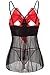 JuicyRose Unwrap Me Babydoll Red Bow Lingerie Set Sleepwear Plus Size (2XL, Black)