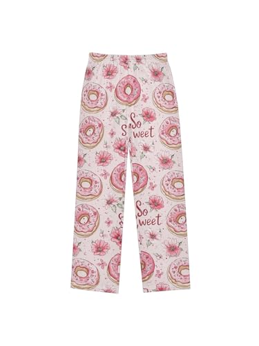 ZZKKO Sweet Donuts Pink Flowers Boys Pants for Kids Jogger Pants with Pockets S