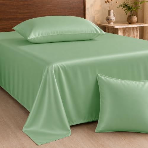 Image of HOMEMONDE 100% Bamboo King Size Flat Bedsheet with 2 Pillow Covers | 300 TC Luxury Cooling Bed Sheet | Ultra Soft, Breathable & Moisture Wicking | (Sage Green, 108x108 Inches)