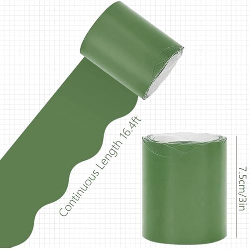 Image of Whaline 65.6 Ft Sage Green Scalloped Bulletin Board Borders 4 Rolls Gradient Green Die-Cut Board Trim for Back to School Classroom Office Chalkboard Wall
