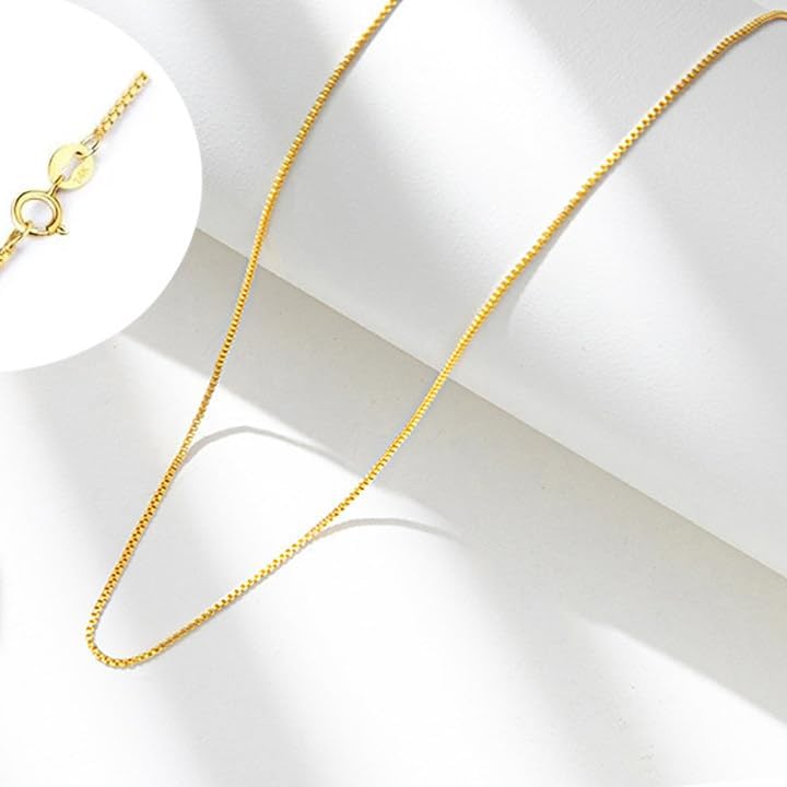 14K Solid Yellow Gold Box Chain Necklace for Men & Women, Delicate 0.6mm/1mm Width Options, Available in 16–30 Inch Lengths (0.6mm, 16inch) - Image 2