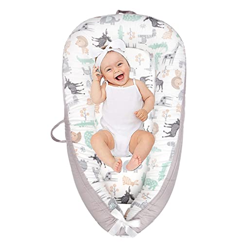 Beauenty Baby Lounger, Baby Nest for Sleeping, Ultra Soft Breathable, Newborn Mattress for Crib & Bassinet, Baby Bionic Bed For Bedroom, Gift for Newborn(Animals)