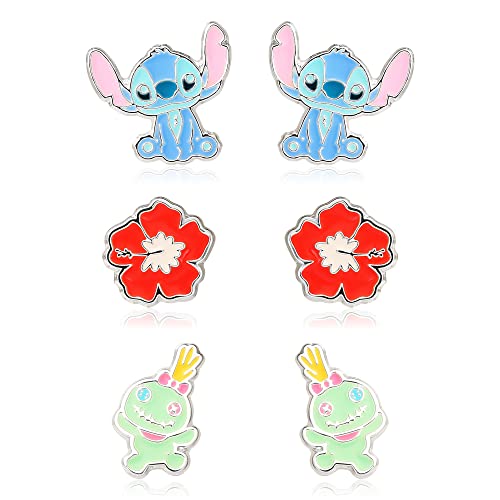 Disney Lilo and Stitch Experiment 626 Silver Plated Stud Earring Set, 3 Pairs - Officially Licensed