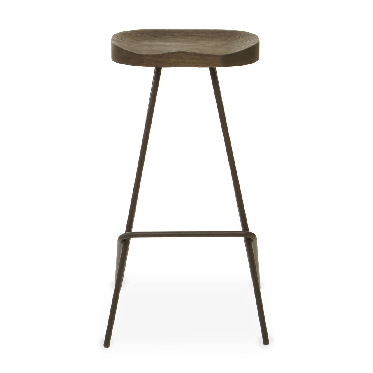 Interiors by PH Elm Wood Bar Stool - Brown Metal Frame - Natural Wood Seat - Industrial Design
