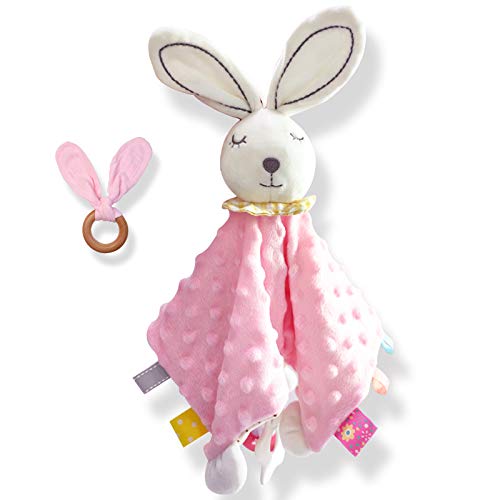SWESEN Baby Taggies Blanket, Security Blanket for Boys Girls , Bunny Loveys for Newborn, Minky Dot Comfort Towel with Tags, Snuggle Blanket, Lovey Gift for Infant Toddler, Soft Comfortable