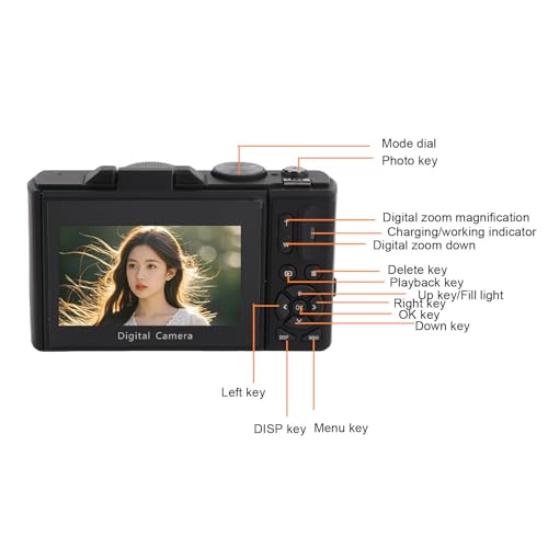 Cámara digital UHD 5K 75MP con WiFi y pantalla 3" 180° negra miniatura 5