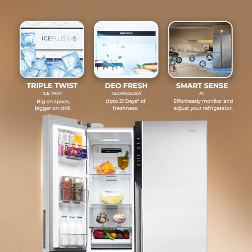 Image of Haier SmartChoice 598L 3 Star 3-Door Side by Side Frost Free Refrigerator|Convertible|Smart Sense AI|Expert Inverter Compressor|Digital Display Panel (2025 Model, HRT-683ISU1, Inox Steel)