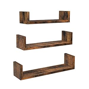 VASAGLE Wandplanken in U-vorm, set van 3, zwevende planken in vintage-stijl, wandmontage, voor decoratie, woonkamer…