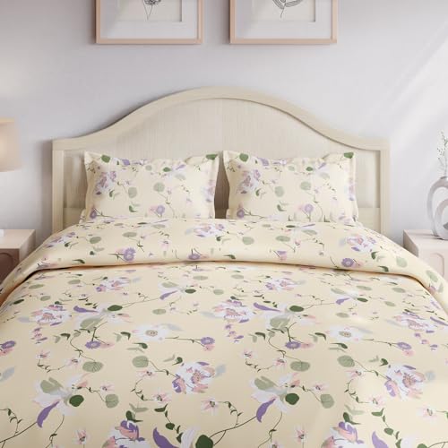 Image of Haus & kinder Double Bedsheet for Queen Size Bed | 90 x 100 Inches 144 TC Cotton Bedsheet for Double Bed with 2 Pillow Covers - Bold Floral