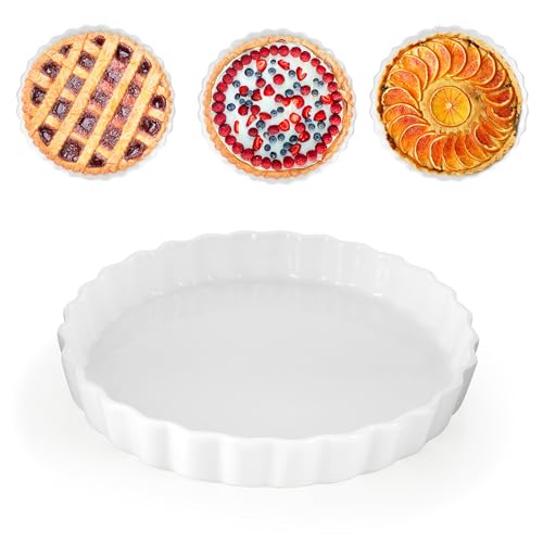 AZKEEGREY Ceramic Quiche Dish for The Oven, 22cm Pie Dishes Pie Pan for Baking Non-Stick Round Flan Dish Quiche Tin, White